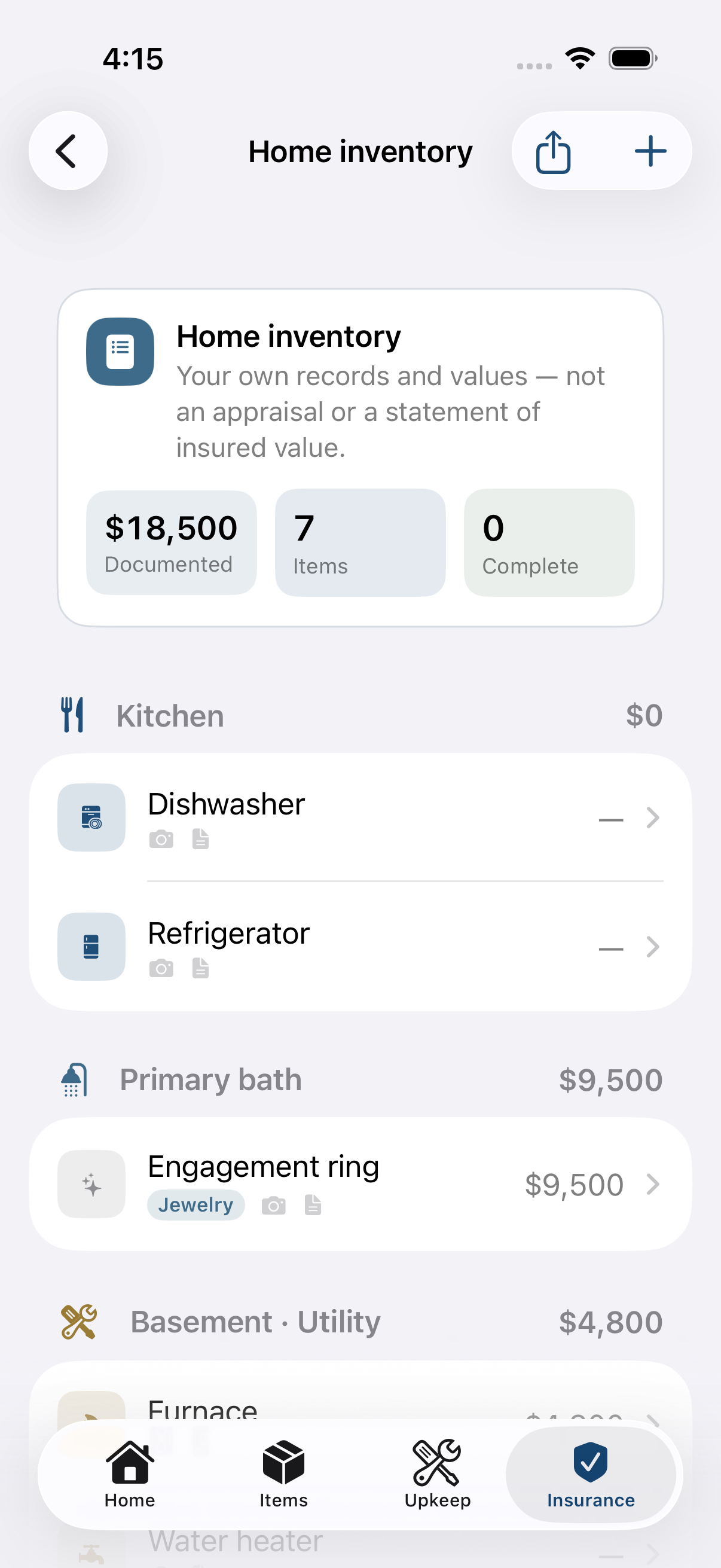 A room-by-room home inventory for insurance